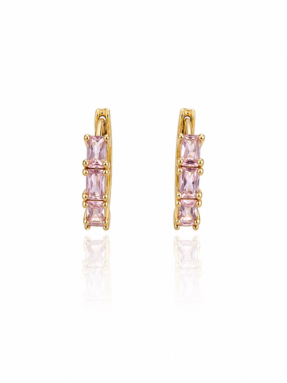 Gold-Filled Pink Stone Huggie Earrings